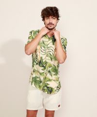 Camisa-Masculina-Estampada-de-Folhagem-Manga-Curta-Bege-9968737-Bege_3