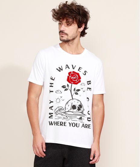 Camiseta-Masculina-Caveira-e-Flor-Flocada-Manga-Curta-Gola-Careca-Branca-9974486-Branco_1
