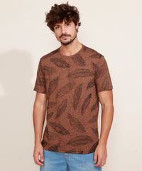 Camiseta-Masculina-Estampada-de-Folhas-Manga-Curta-Gola-Careca-Marrom-9969449-Marrom_1