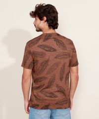 Camiseta-Masculina-Estampada-de-Folhas-Manga-Curta-Gola-Careca-Marrom-9969449-Marrom_2