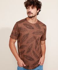 Camiseta-Masculina-Estampada-de-Folhas-Manga-Curta-Gola-Careca-Marrom-9969449-Marrom_5