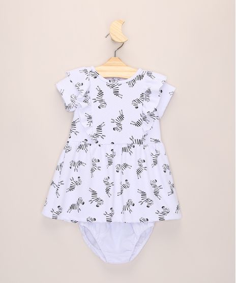 Vestido-Infantil-Texturizado-Estampado-de-Zebra-com-Babado-Manga-Curta---Calcinha-Branco-9966790-Branco_1