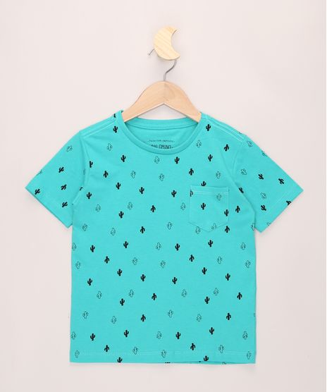 Camiseta-Infantil-Estampada-Mini-Print-de-Cactos-com-Bolso-Manga-Curta-Verde-Agua-9970007-Verde_Agua_1