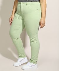 Calca-de-Sarja-Feminina-Plus-Size-Sawary-Skinny-Cintura-Alta-Verde-Claro-9976414-Verde_Claro_1