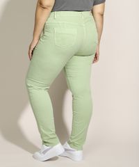 Calca-de-Sarja-Feminina-Plus-Size-Sawary-Skinny-Cintura-Alta-Verde-Claro-9976414-Verde_Claro_2