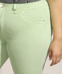 Calca-de-Sarja-Feminina-Plus-Size-Sawary-Skinny-Cintura-Alta-Verde-Claro-9976414-Verde_Claro_4