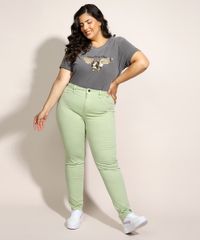 Calca-de-Sarja-Feminina-Plus-Size-Sawary-Skinny-Cintura-Alta-Verde-Claro-9976414-Verde_Claro_5