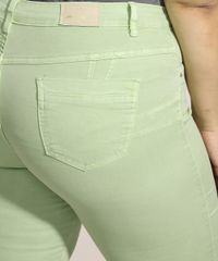 Calca-de-Sarja-Feminina-Plus-Size-Sawary-Skinny-Cintura-Alta-Verde-Claro-9976414-Verde_Claro_6