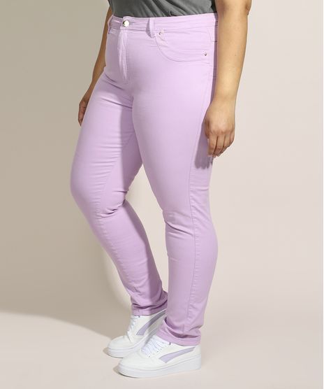Calca-de-Sarja-Feminina-Plus-Size-Sawary-Skinny-Cintura-Alta-Lilas-9976415-Lilas_1