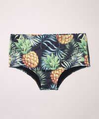 Sunga-Masculina-Tradicional-Estampada-de-Abacaxis-com-Protecao-UV50--Preta-9969277-Preto_1