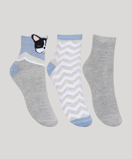 Kit-de-3-Meias-Femininas-Cano-Medio-Estampada-Cachorrinho-Cinza-9971341-Cinza_1