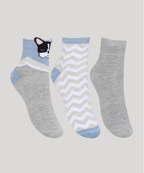Kit-de-3-Meias-Femininas-Cano-Medio-Estampada-Cachorrinho-Cinza-9971341-Cinza_1