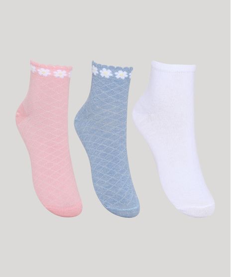 Kit-de-3-Meias-Femininas-Cano-Medio-Margaridas-Multicor-9971343-Multicor_1