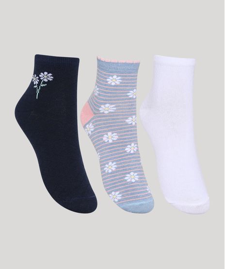 Kit-de-3-Meias-Femininas-Cano-Medio-Estampada-Margaridas-Multicor-9971345-Multicor_1