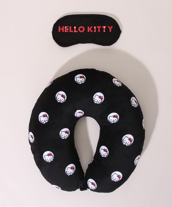 Kit de Apoio de Pescoço Estampado Hello Kitty + Tapa Olho Preto Único