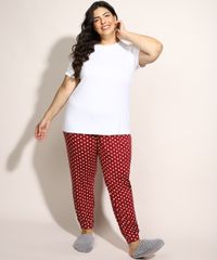Pijama-Feminino-Plus-Size-com-Estampa-de-Coracoes-Manga-Curta-Vermelho-Escuro-9971251-Vermelho_Escuro_1