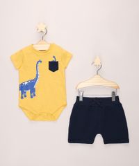 Conjunto-Infantil-de-Body-Dinossauro-Manga-Curta-Amarelo---Short-de-Moletom-Azul-Marinho-9974757-Azul_Marinho_1