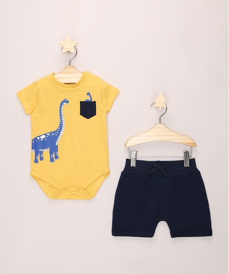 Conjunto-Infantil-de-Body-Dinossauro-Manga-Curta-Amarelo---Short-de-Moletom-Azul-Marinho-9974757-Azul_Marinho_1