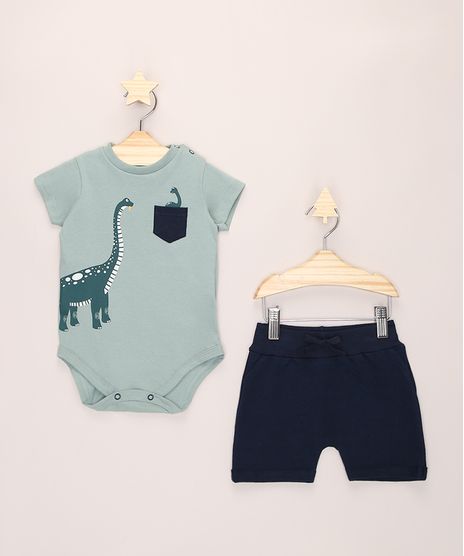 Conjunto-Infantil-de-Body-Dinossauro-Manga-Curta-Verde-Militar---Short-de-Moletom-Azul-Marinho-9974758-Azul_Marinho_1