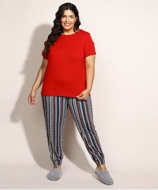 Pijama-Feminino-Plus-Size-com-Estampa-Etnica-Manga-Curta-Multicor-9971251-Multicor_1