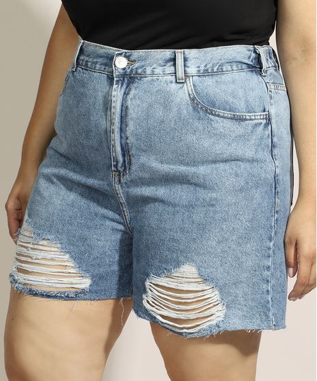 Short-Jeans-Feminino-Plus-Size-Mindset-Cintura-Super-Alta-Destroyed-Marmorizado-com-Barra-a-Fio-Azul-Claro-9975958-Azul_Claro_1