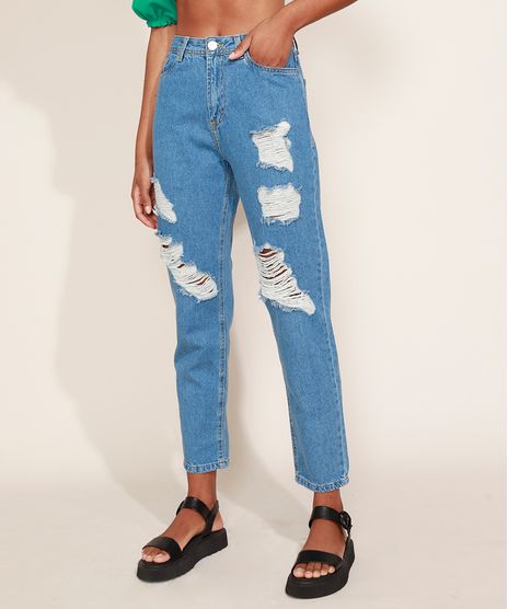 calça destroyed cintura alta