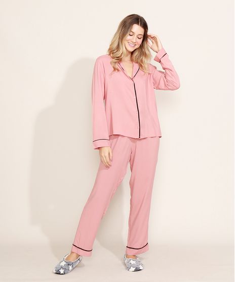 Pijama-Feminino-Camisa-com-Vivo-Contrastante-Manga-Longa-Rose-9966953-Rose_1