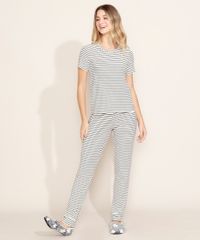 Pijama-Feminino-Listrado-e-Texturizado-Blusa-Manga-Curta-Branco-9973671-Branco_3