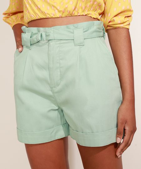Short-de-Sarja-Feminino-Clochard-Cintura-Alta-com-Bolsos-Verde-Claro-9967160-Verde_Claro_1