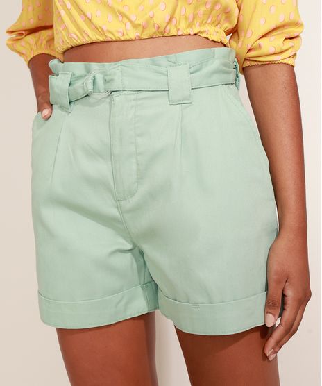 Short-de-Sarja-Feminino-Clochard-Cintura-Alta-com-Bolsos-Verde-Claro-9967160-Verde_Claro_1
