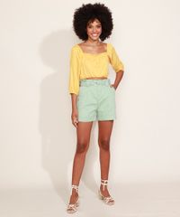 Short-de-Sarja-Feminino-Clochard-Cintura-Alta-com-Bolsos-Verde-Claro-9967160-Verde_Claro_3
