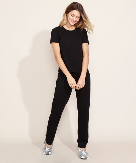 Pijama-de-Moletom-Feminino-Blusa-Manga-Curta-Preto-9973672-Preto_1