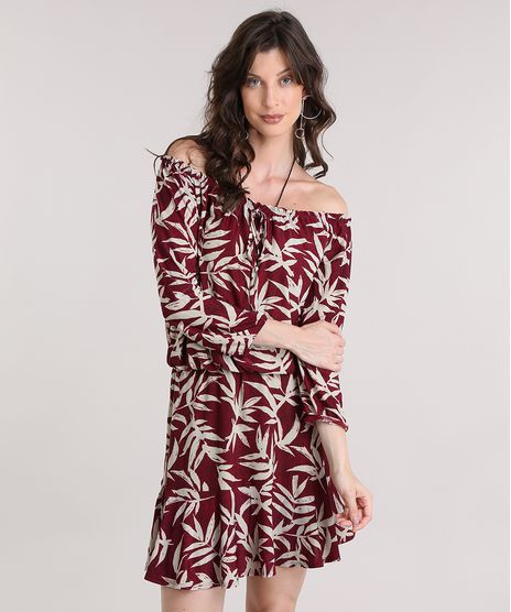 Vestido-Ombro-a-Ombro-Estampado-de-Folhagem-Vinho-9013536-Vinho_1