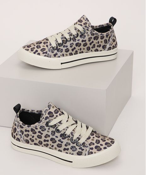 Tenis-Infantil-Estampado-Animal-Print-Onca-em-Lona-Bege-9974809-Bege_1