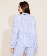 Camisa-de-Pijama-Feminina-Estampada-Xadrez-Vichy-com-Vivo-Contrastante-Manga-Longa-Azul-9954382-Azul_2
