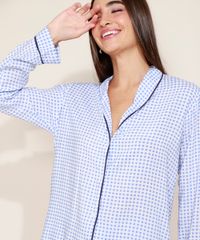 Camisa-de-Pijama-Feminina-Estampada-Xadrez-Vichy-com-Vivo-Contrastante-Manga-Longa-Azul-9954382-Azul_6