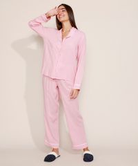 Camisa-de-Pijama-Feminina-com-Vivo-Contrastante-Manga-Longa-Rosa-9954382-Rosa_3