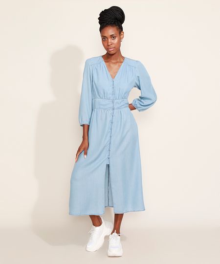 Vestido-Jeans-Feminino-Mindset-Midi-com-Botoes-e-Fenda-Manga-7-8-Azul-Claro-9981509-Azul_Claro_1 Vestido-Jeans-Feminino-Mindset-Midi-com-Botoes-e-Fenda-Manga-7-8-Azul-Claro-9981509-Azul_Claro_1
