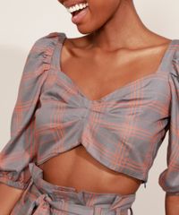 Blusa-Feminina-Mindset-Cropped-Estampada-Xadrez-com-Franzido-Manga-Bufante-Decote-Coracao-Cinza-9979865-Cinza_1