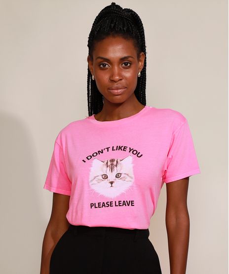 T-Shirt-Feminina-Mindset-Gato--I-Don-t-Like-You--Manga-Curta-Decote-Redondo-Rosa-9980298-Rosa_1