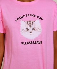 T-Shirt-Feminina-Mindset-Gato--I-Don-t-Like-You--Manga-Curta-Decote-Redondo-Rosa-9980298-Rosa_2