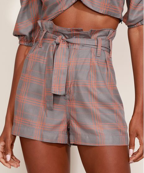 Short-Feminino-Mindset-Clochard-Cintura-Super-Alta-Estampado-Xadrez-com-Faixa-para-Amarrar-Cinza-9979866-Cinza_1