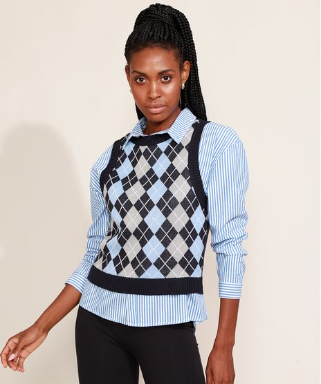 Colete-de-Trico-Feminino-Mindset-Cropped-com-Estampa-Xadrez-Argyle-Decote-Redondo-Azul-Escuro-9982080-Azul_Escuro_1