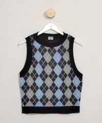 Colete-de-Trico-Feminino-Mindset-Cropped-com-Estampa-Xadrez-Argyle-Decote-Redondo-Azul-Escuro-9982080-Azul_Escuro_6 Colete-de-Trico-Feminino-Mindset-Cropped-com-Estampa-Xadrez-Argyle-Decote-Redondo-Azul-Escuro-9982080-Azul_Escuro_6