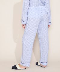Calca-de-Pijama-Feminina-Estampada-Xadrez-Vichy-com-Vivo-Contrastante-e-Laco-Azul-9975182-Azul_2