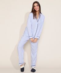 Calca-de-Pijama-Feminina-Estampada-Xadrez-Vichy-com-Vivo-Contrastante-e-Laco-Azul-9975182-Azul_5