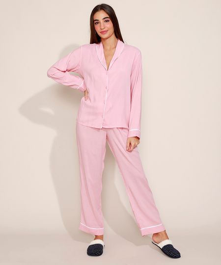 Calca-de-Pijama-Feminina-com-Vivo-Contrastante-e-Laco-Rosa-9975182-Rosa_1