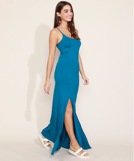 Vestido-Feminino-Longo-Basico-com-Fenda-Alcas-Finas-Azul-Petroleo-9973977-Azul_Petroleo_1