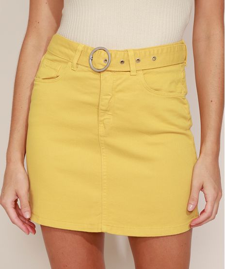 Saia-de-Sarja-Feminina-Curta-com-Cinto-Amarela-9968092-Amarelo_1