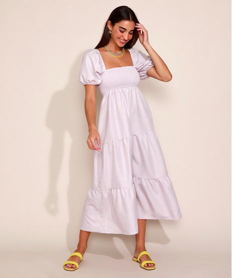 Vestido-Feminino-Midi-Estampado-Xadrez-com-Recortes-e-Lastex-Manga-Bufante-Rosa-9974677-Rosa_1